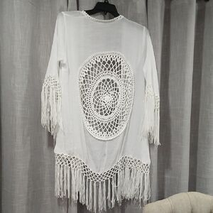 White Crochet Fringe Cover-Up
